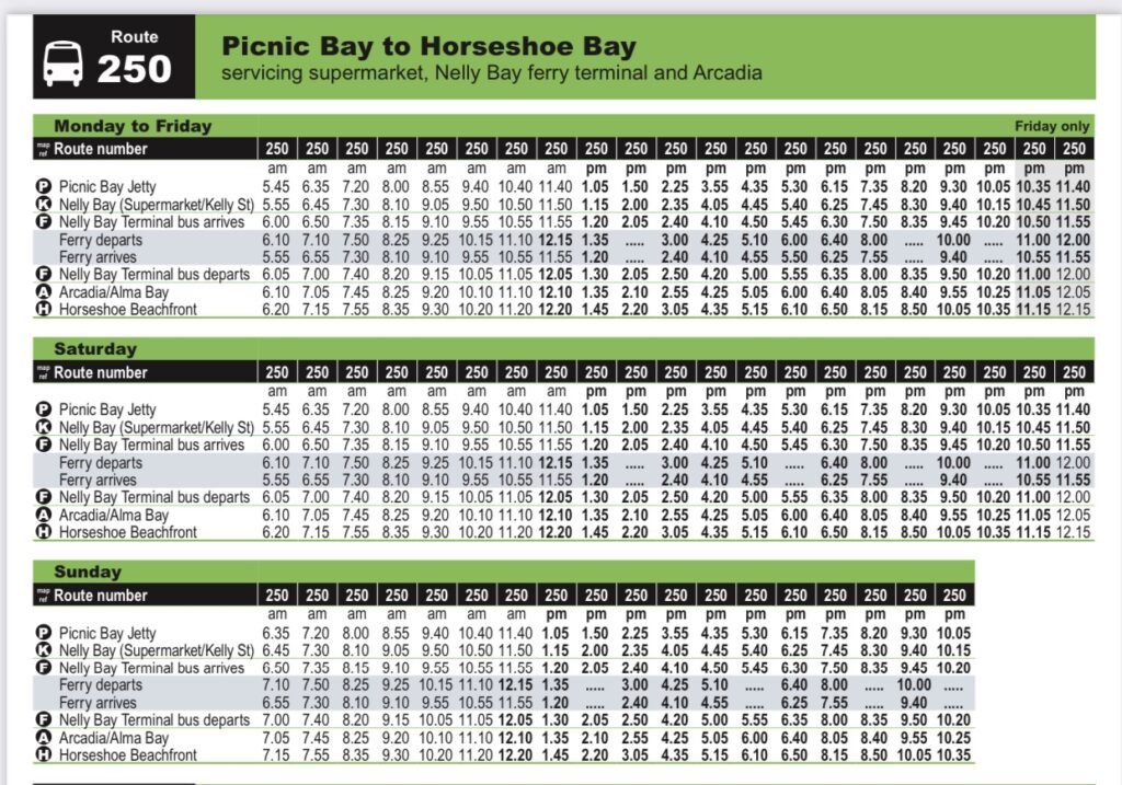 マグネティック島　バスの時刻表
